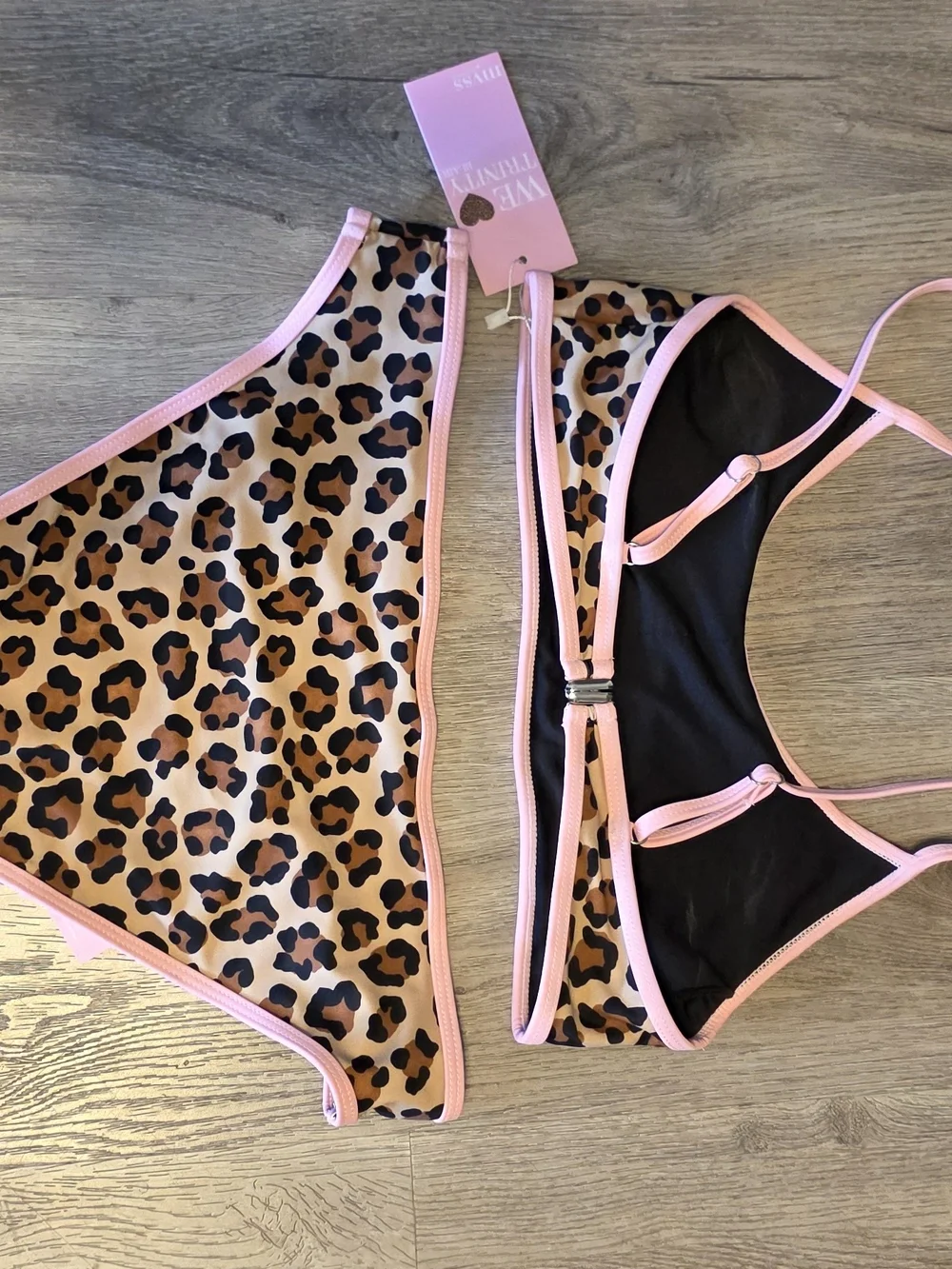 Teen Period Leopard Print Bikini with Pink Trim